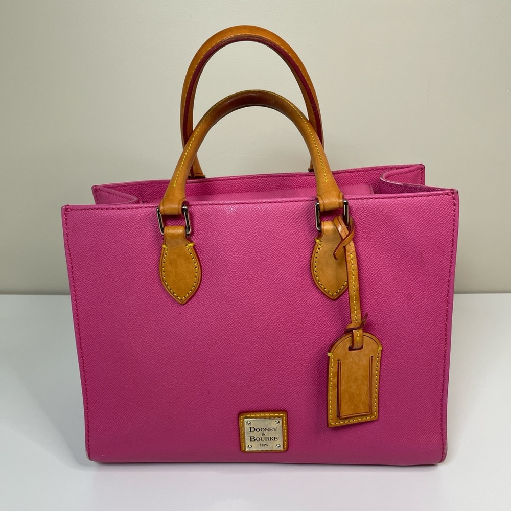 Dooney & Bourke Pink Leather Tote with Tan Trim